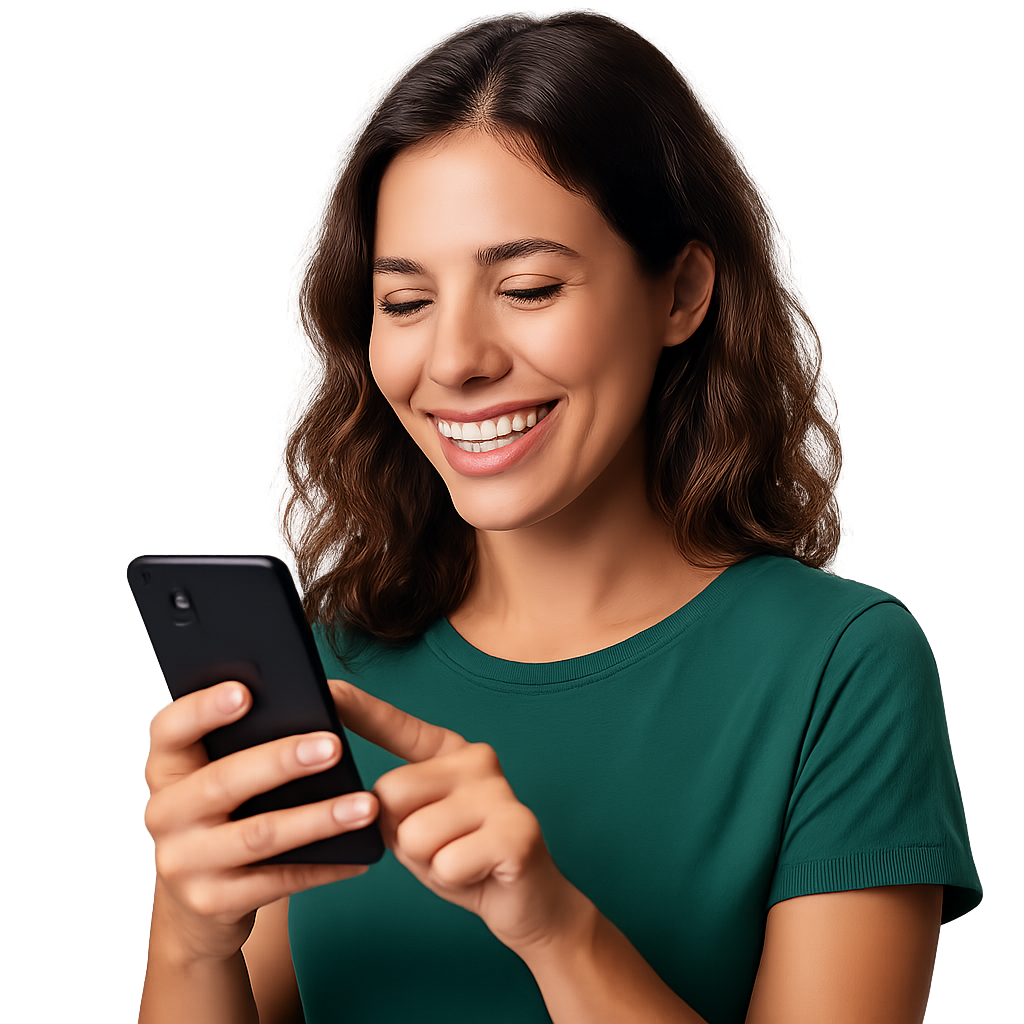 Mulher sorrindo usando celular