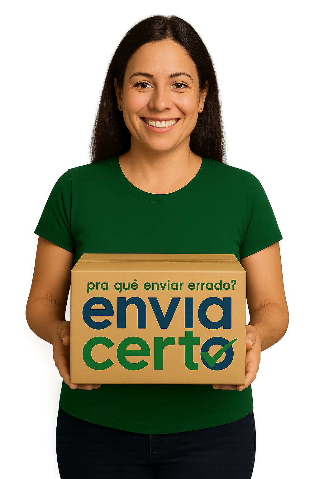 Mulher sorrindo enviando pacote